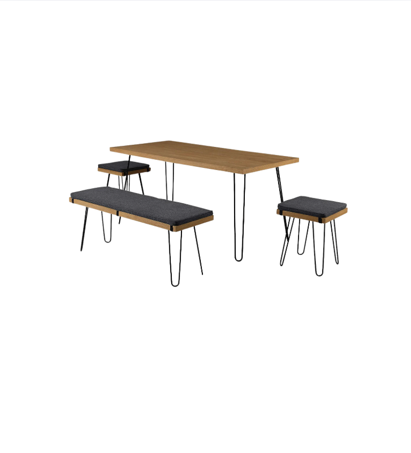 Lunch Bench Set  in Oak with 2 Stools and 1 Dining Bench